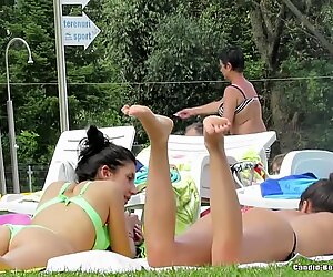 stunning scorching Beach Bikini Babes Tanning HD Voyeur vid