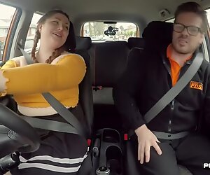 Plump eurobabe banged by driving tutor before tugging dick