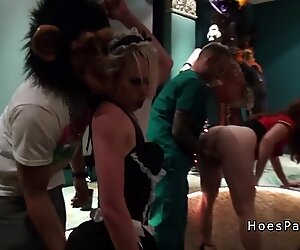 Three amateur hotties at Halloween party