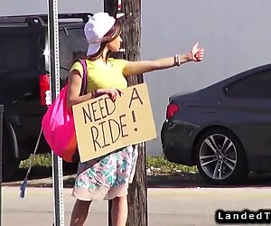 Teen hitchhiker fucks huge dick outdoor POV