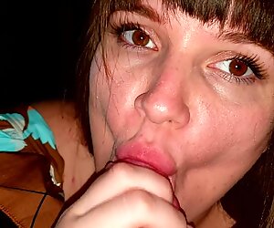 After Party milf SLUT sucking cock, licking balls and get cum on big natural tits Real Homemade 4K