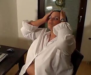 Horny BBW in glasses sucking cock